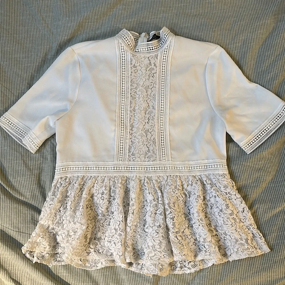 Zara lace high collar peplum style top - Picture 1 of 2